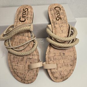 Circus by Sam Edelman Flat Cork Slip-On Toe Loop Sandals Women 9.5 M TAN Helen